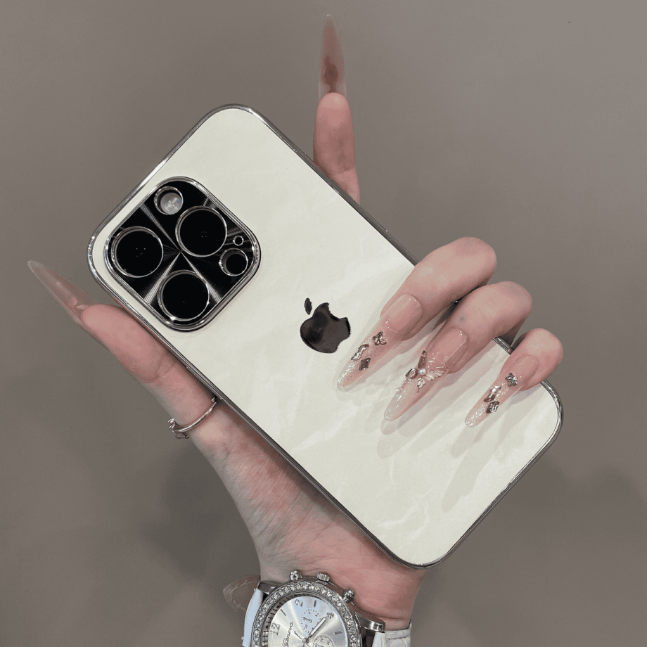Velvet Snow Mountain electroplated hollow-out silver-edged phone case