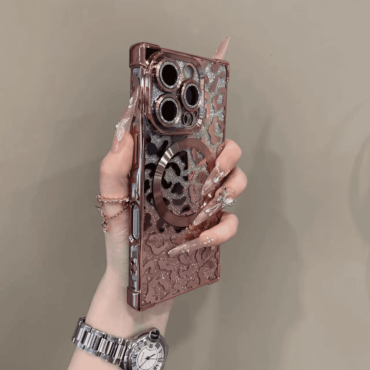 Four-corner shockproof sparkling leopard print case for iPhone