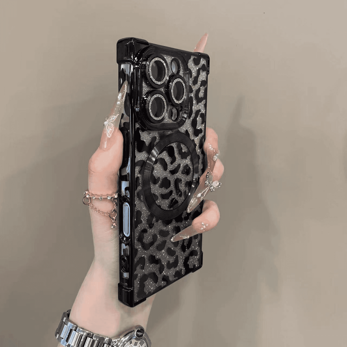 Four-corner shockproof sparkling leopard print case for iPhone