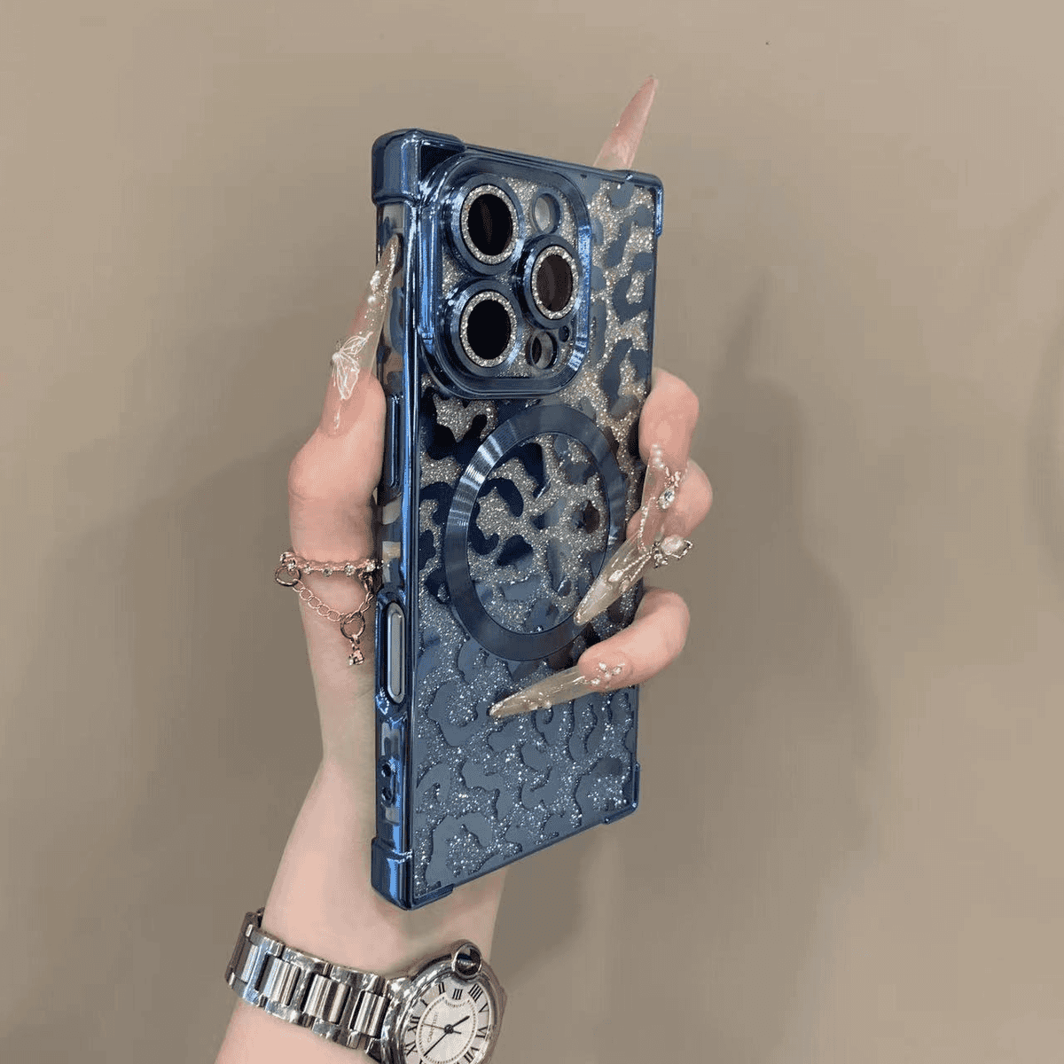 Four-corner shockproof sparkling leopard print case for iPhone