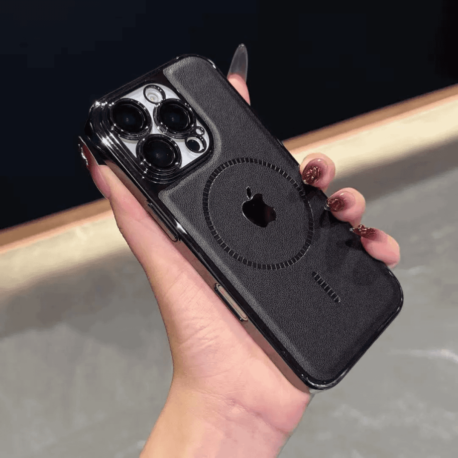 Electroplated leather texture magnetic case for iPhone