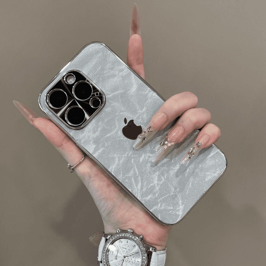 Velvet Snow Mountain electroplated hollow-out silver-edged phone case