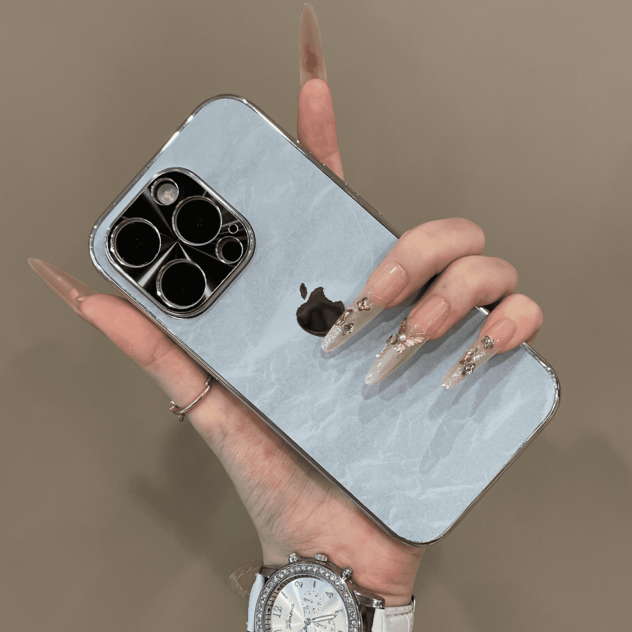 Velvet Snow Mountain electroplated hollow-out silver-edged phone case