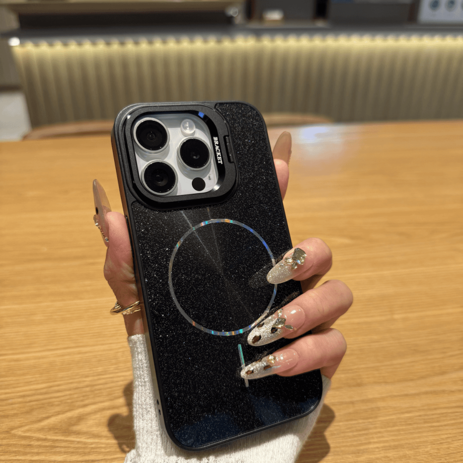 Glitter lens holder magnetic case for iPhone