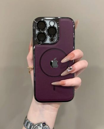 Electroplated leather texture magnetic case for iPhone