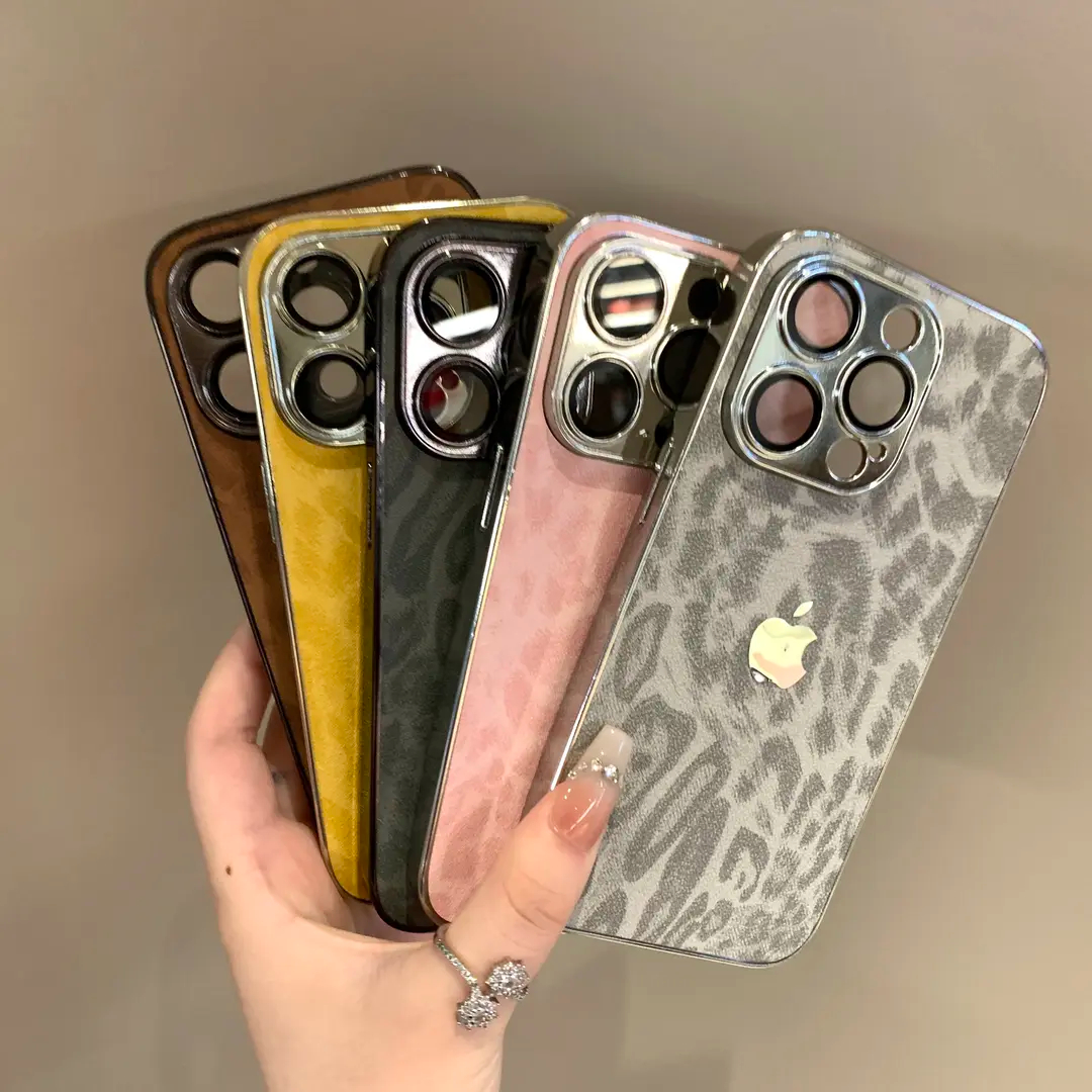 Electroplated leopard print full-coverage lens film phone case