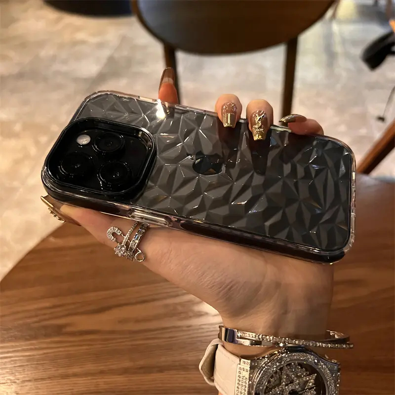 Transparent diamond patterned anti drop case for iPhone