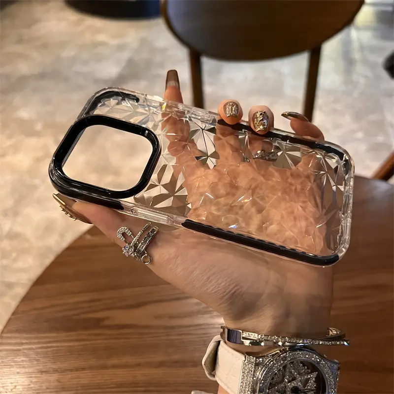 Transparent diamond patterned anti drop case for iPhone