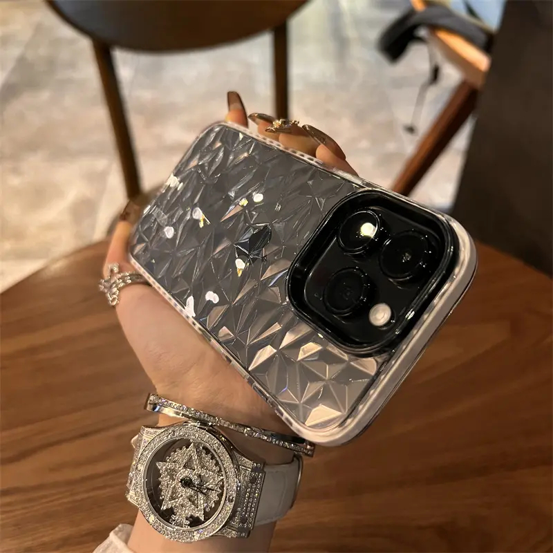 Transparent diamond patterned anti drop case for iPhone