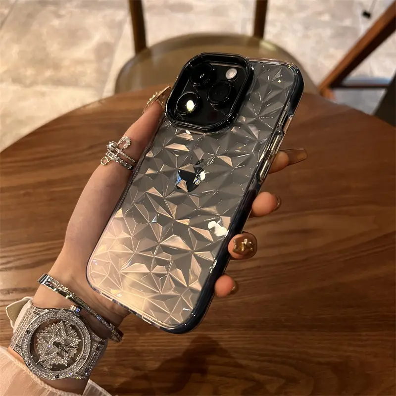 Transparent diamond patterned anti drop case for iPhone