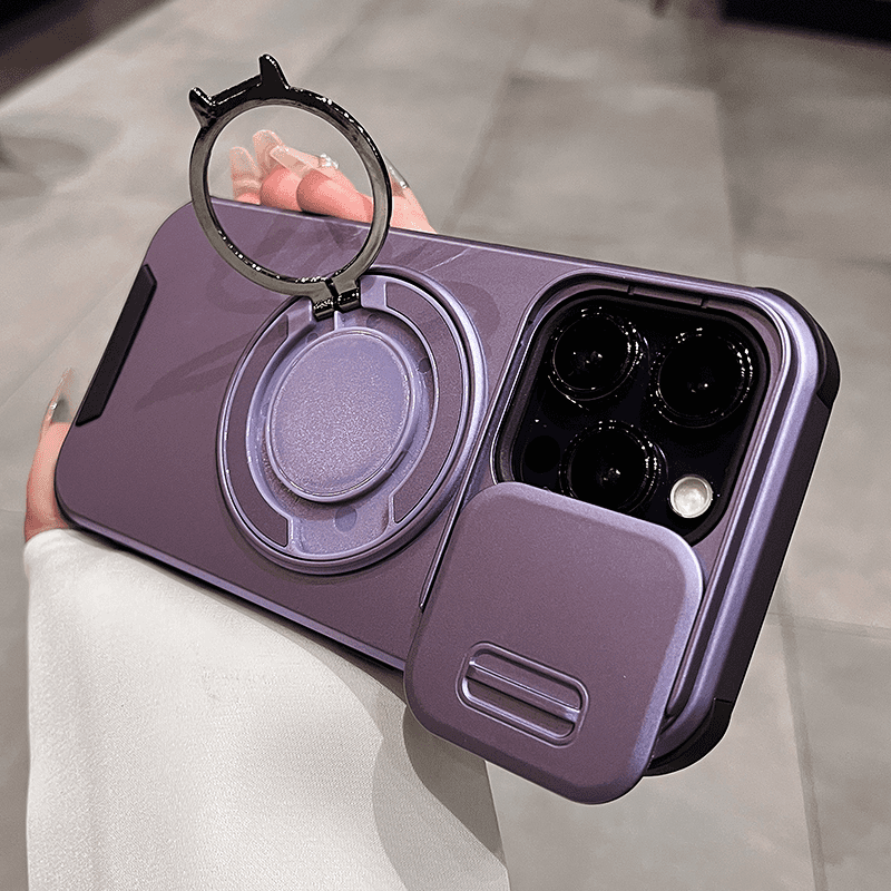 Sliding window lens with magnetic ring holder phone case