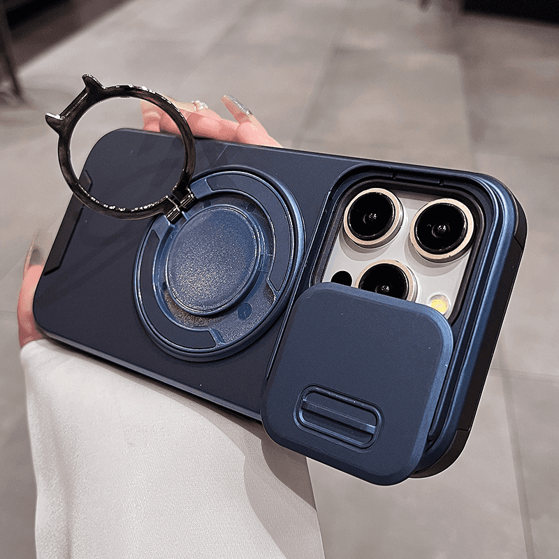 Sliding window lens with magnetic ring holder phone case