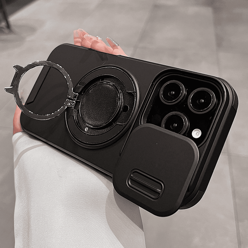 Sliding window lens with magnetic ring holder phone case