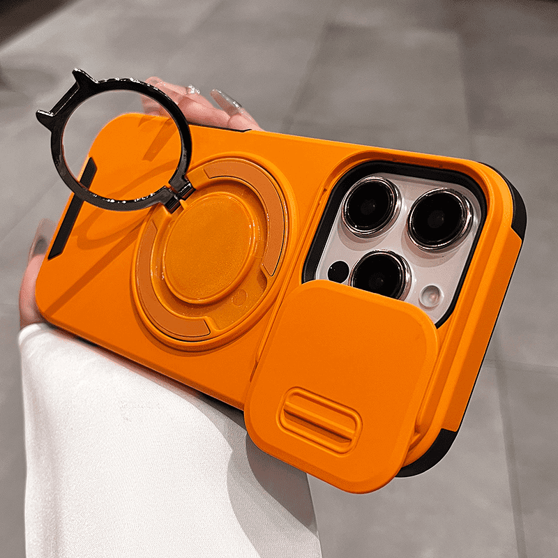 Sliding window lens with magnetic ring holder phone case