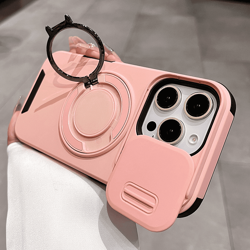 Sliding window lens with magnetic ring holder phone case