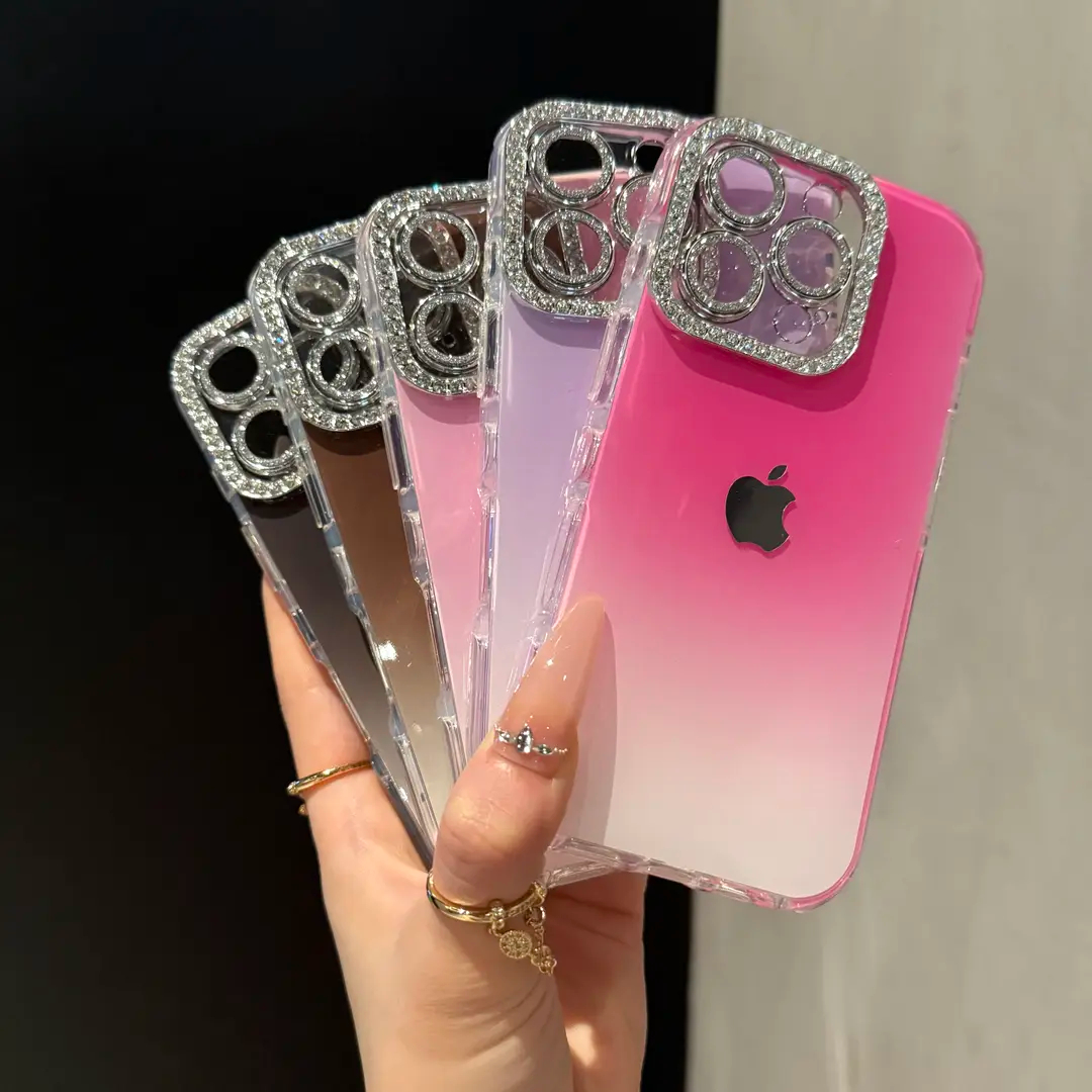 High aesthetic flash diamond lens gradient case for iPhone