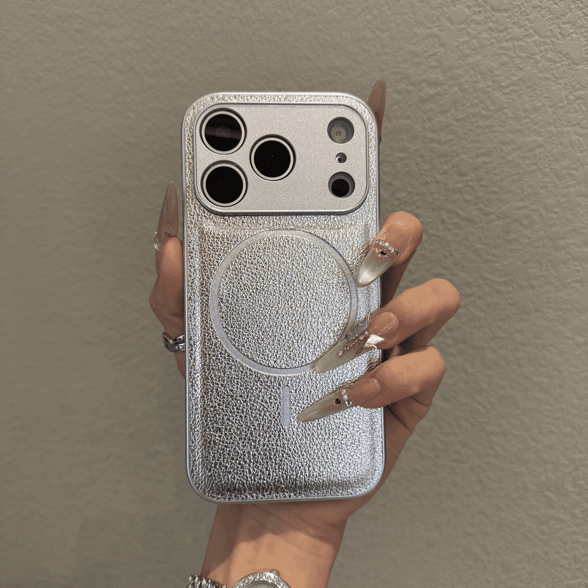 Minimally designed plain leather magnetic case for iPhone
