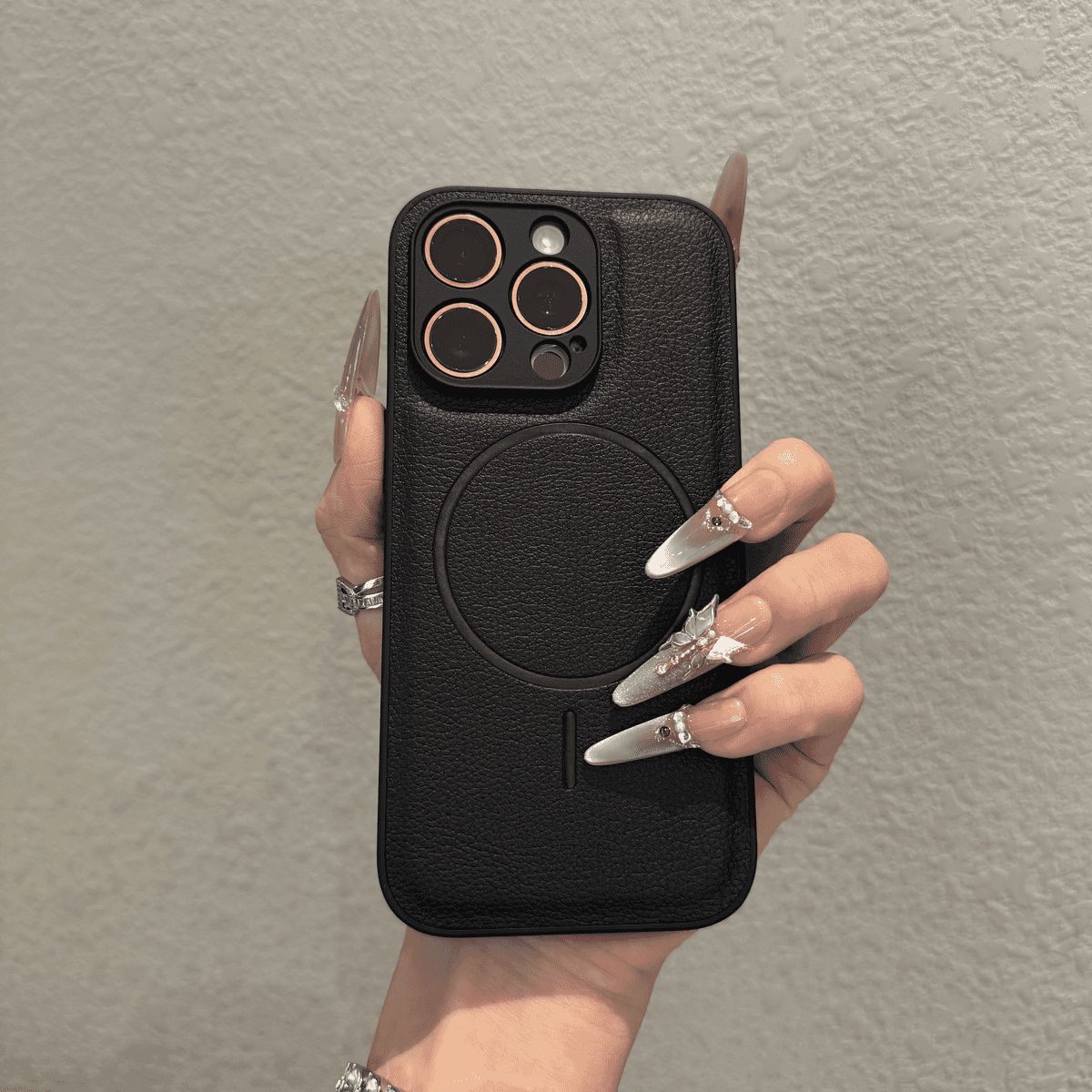 Minimally designed plain leather magnetic case for iPhone