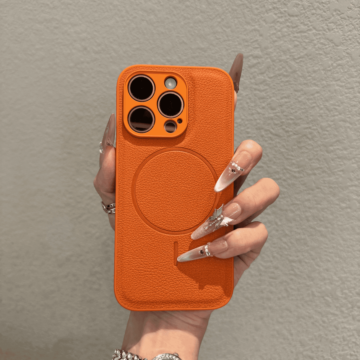 Minimally designed plain leather magnetic case for iPhone