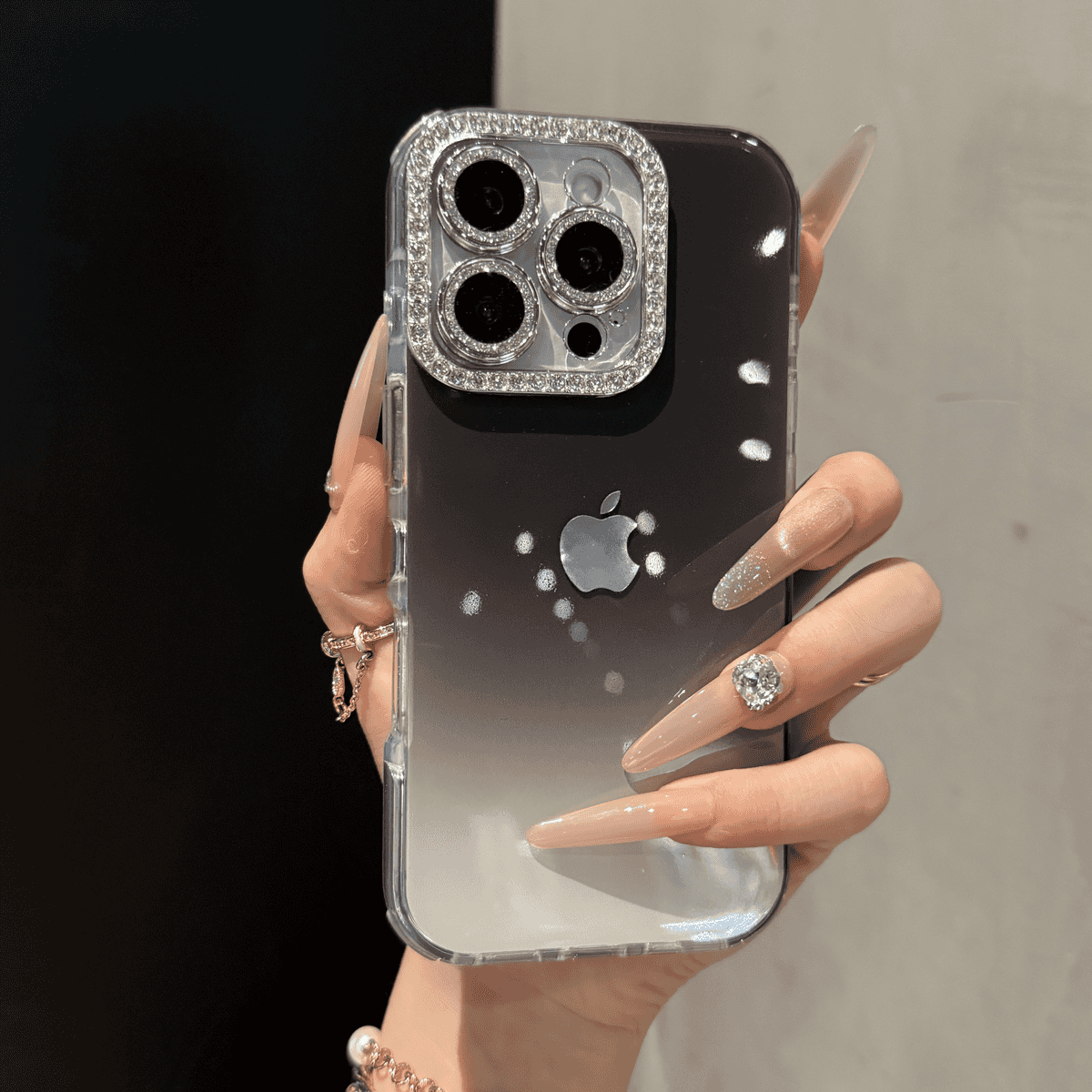 High aesthetic flash diamond lens gradient case for iPhone