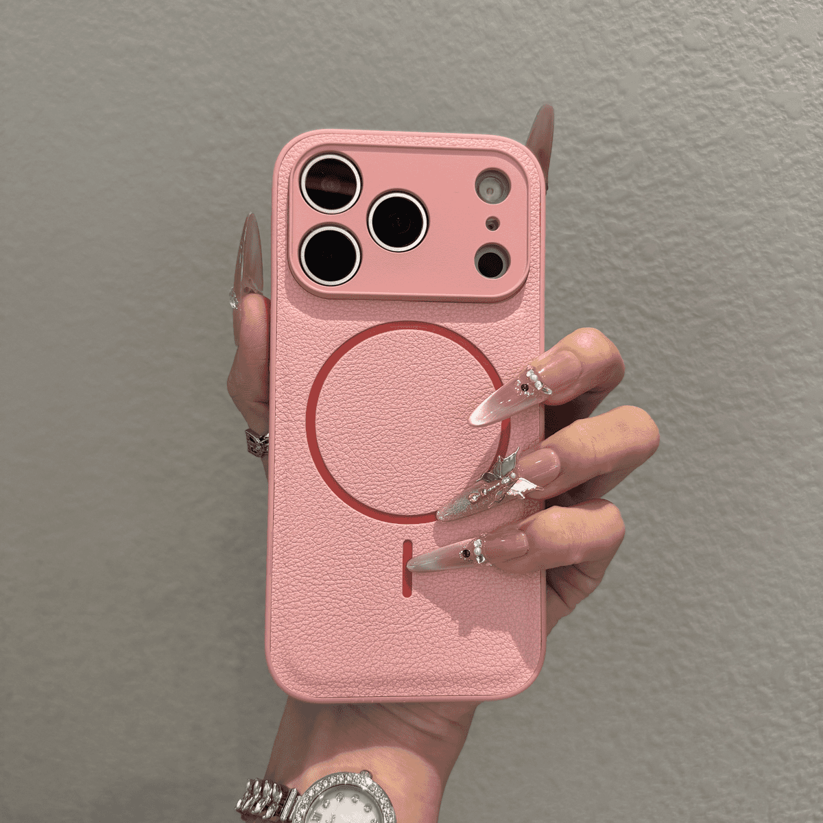 Minimally designed plain leather magnetic case for iPhone