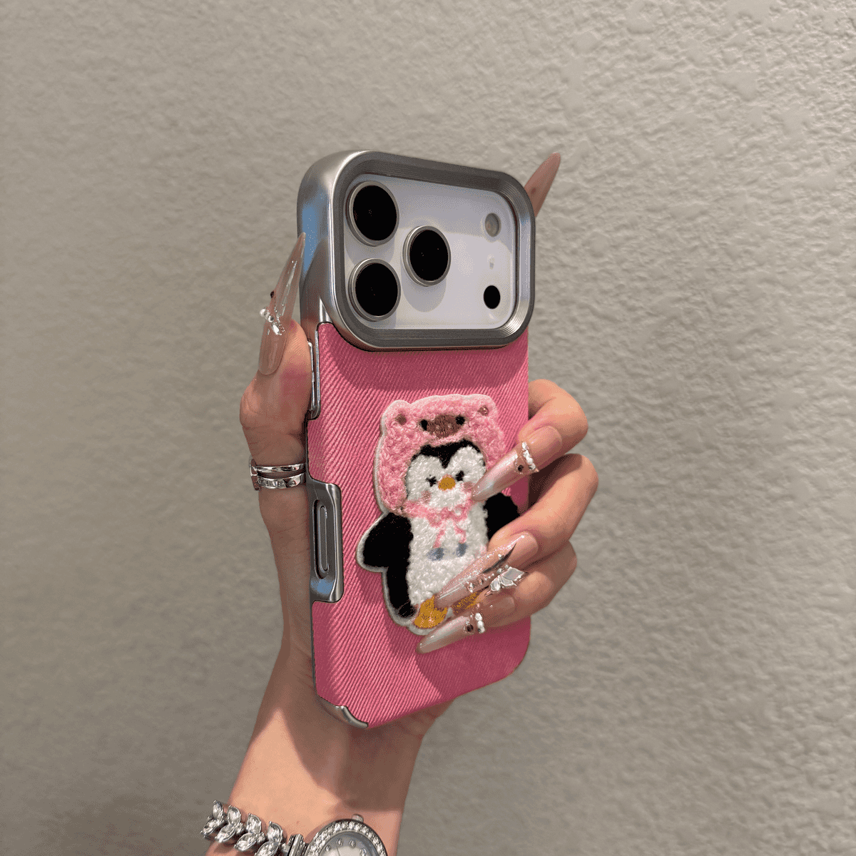 Electroplated denim pattern embroidered 3D dog phone case