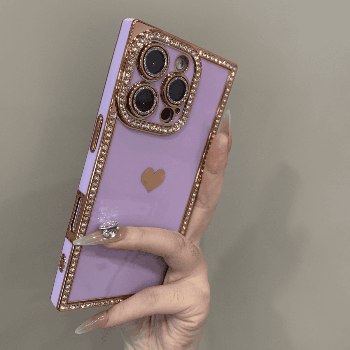 Love studded diamond square case for iPhone