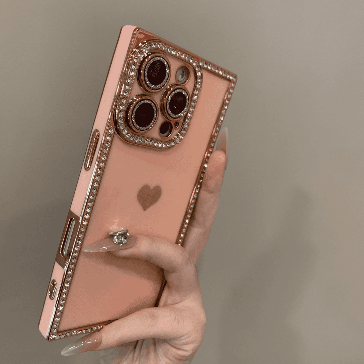 Love studded diamond square case for iPhone