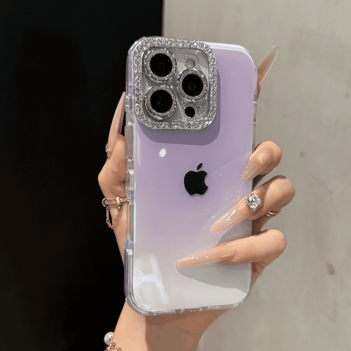 High aesthetic flash diamond lens gradient case for iPhone