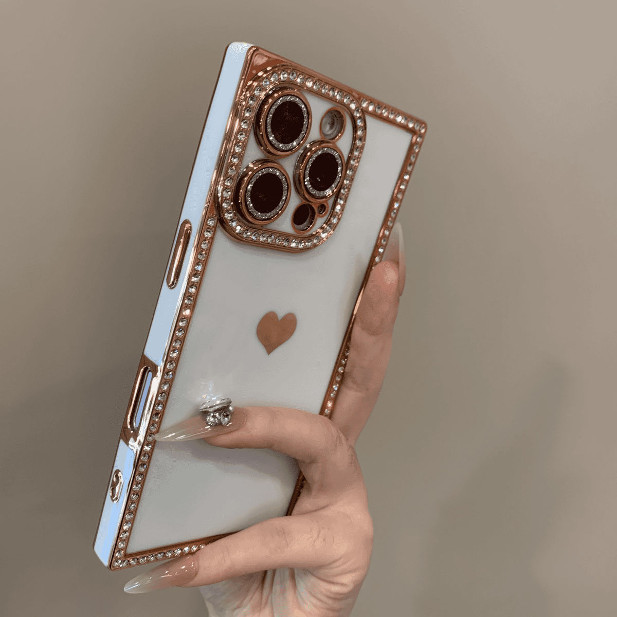 Love studded diamond square case for iPhone