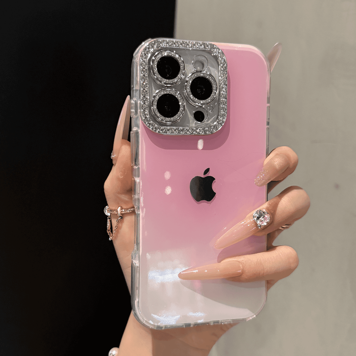 High aesthetic flash diamond lens gradient case for iPhone