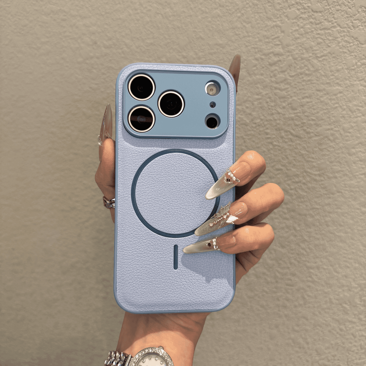 Minimally designed plain leather magnetic case for iPhone