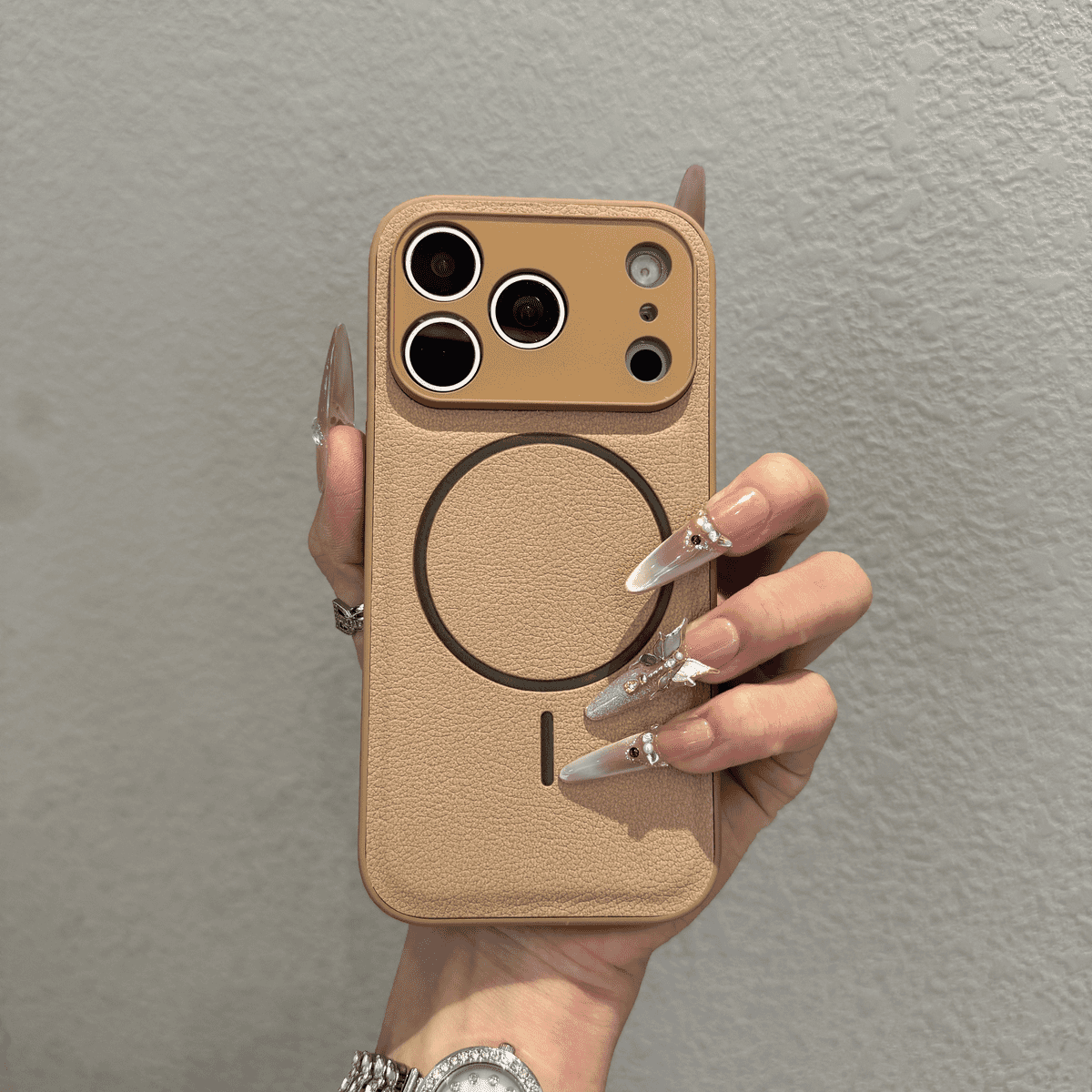 Minimally designed plain leather magnetic case for iPhone