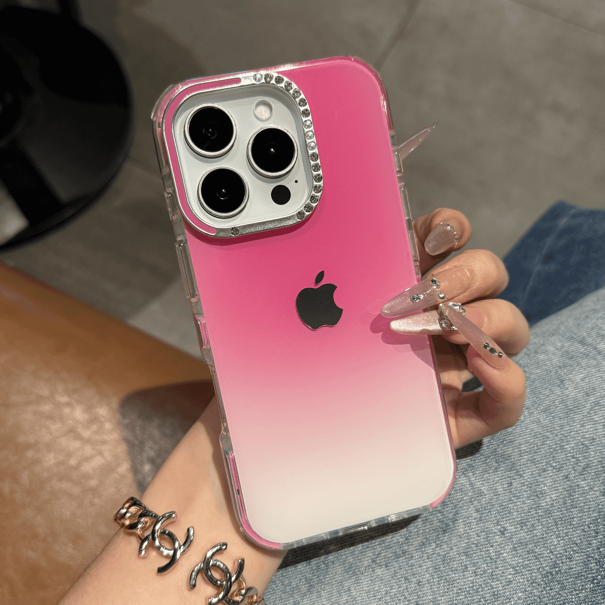 Gradient jelly dot diamond lens case for iPhone