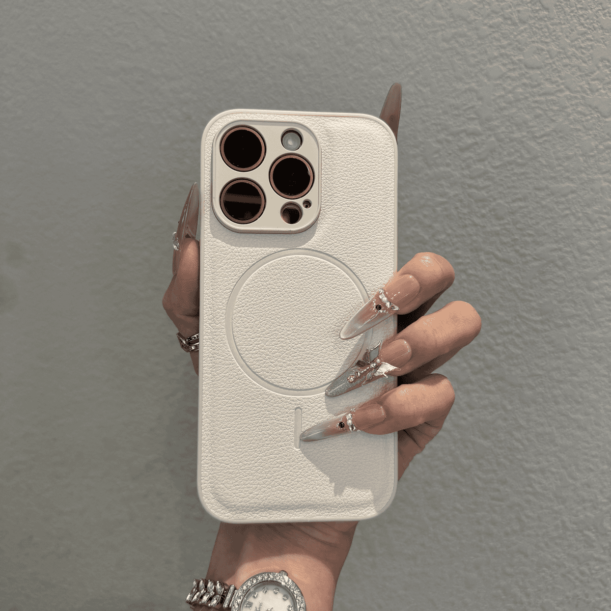 Minimally designed plain leather magnetic case for iPhone