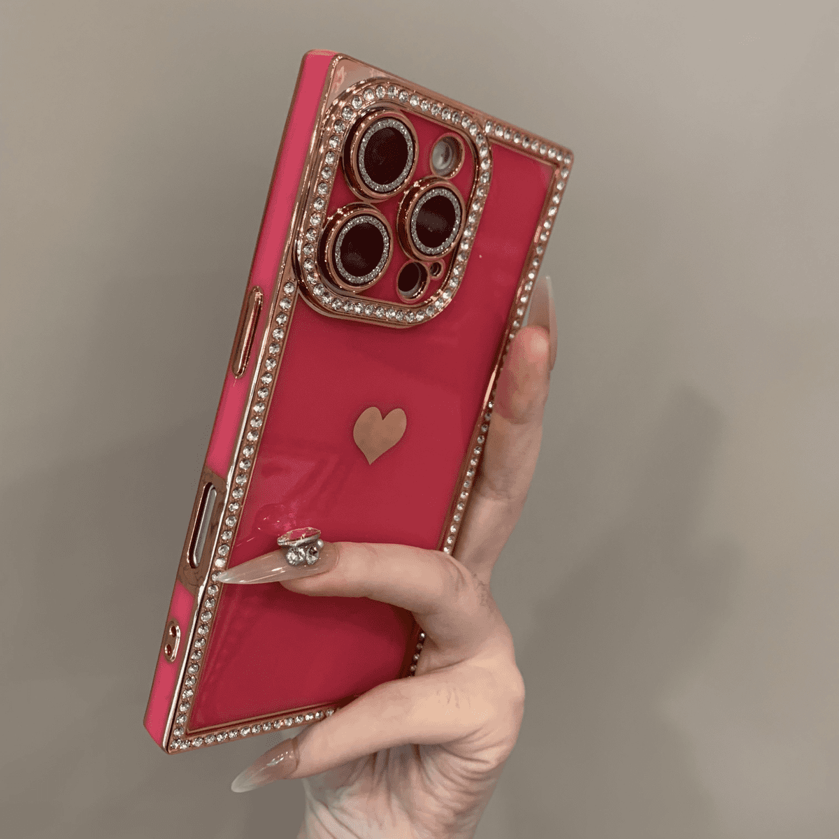 Love studded diamond square case for iPhone