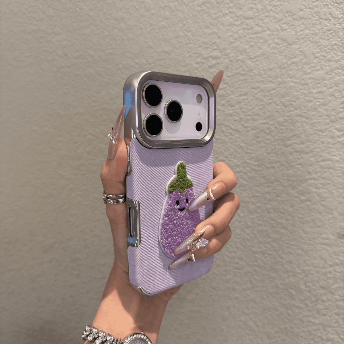 Electroplated denim pattern embroidered 3D dog phone case