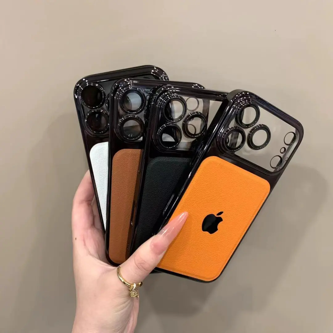 New splicing leather lens film case for iPhone