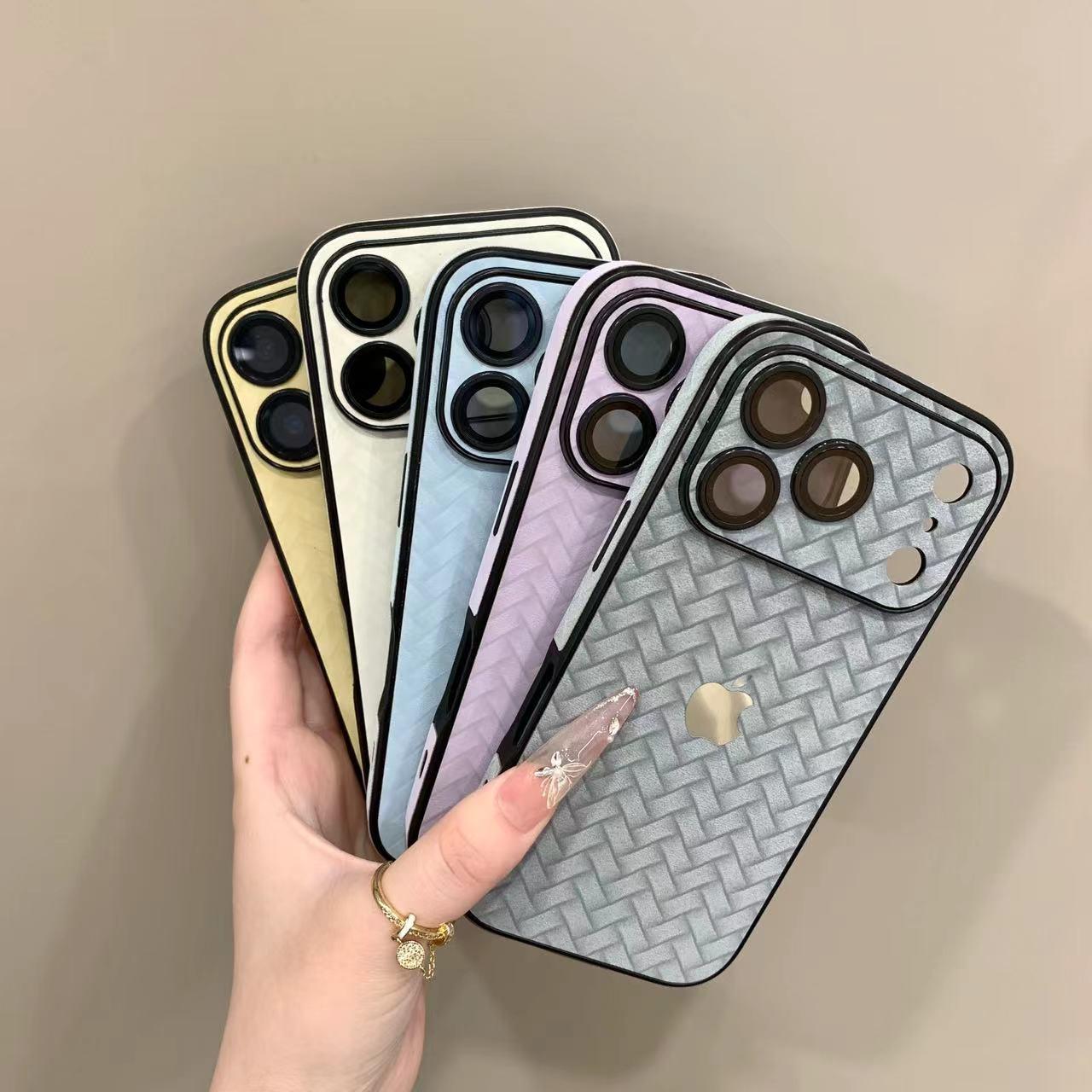 Fully wrapped lens film woven pattern case for iPhone