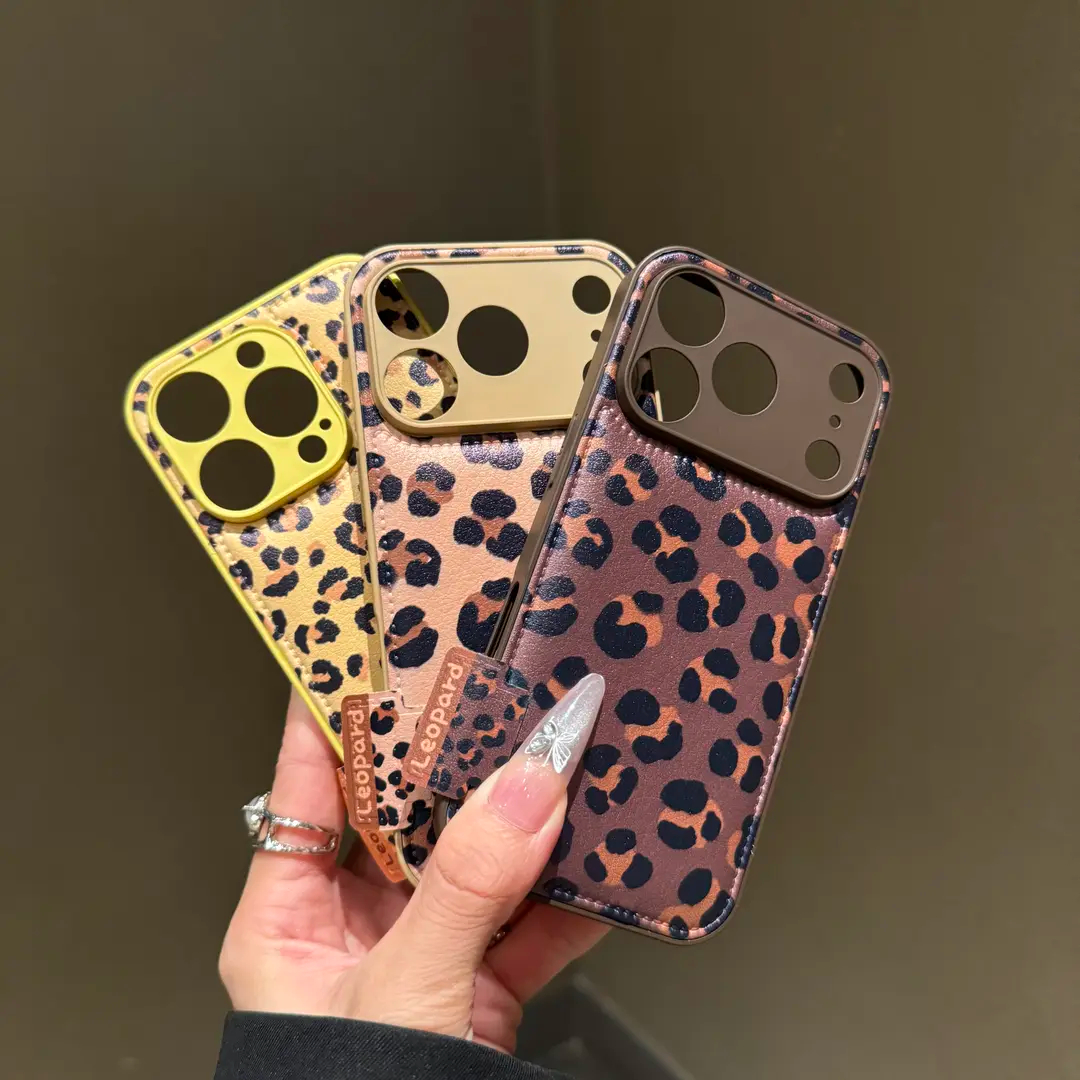 Retro leather leopard print case for iPhone