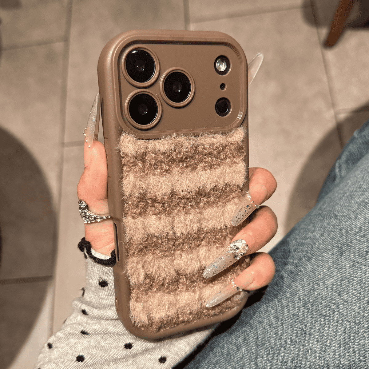 Plush striped checkered case for iPhone - Image 2