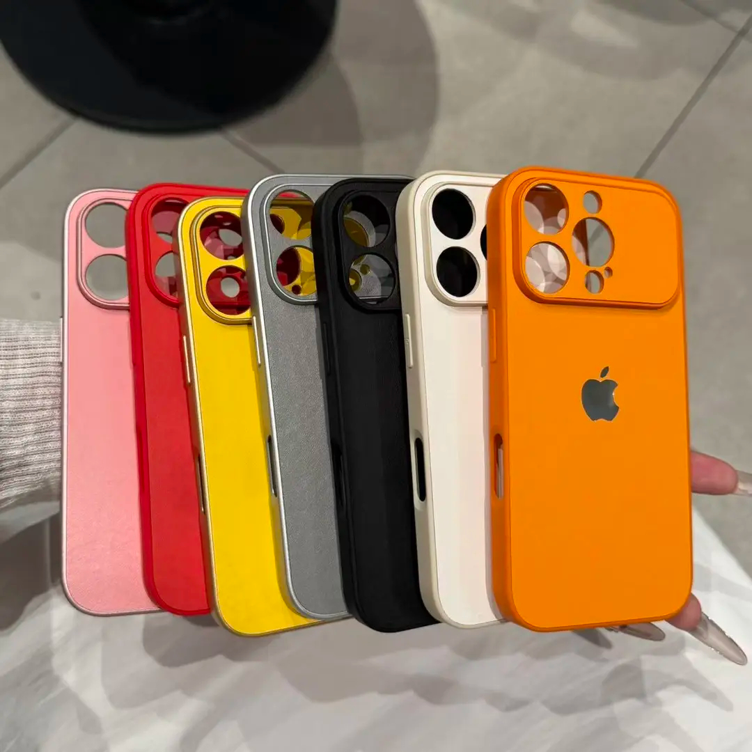 Large window plain leather case for iPhone